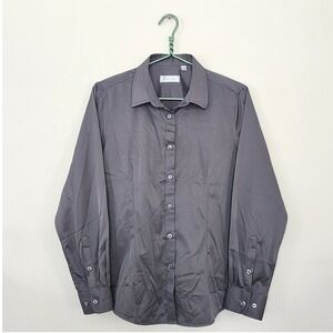 Siliteelon Womens Long Sleeve Button Down Shirt Charcoal Gray Work Blouse Size M